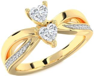 Diamond Gold Two Heart Ring