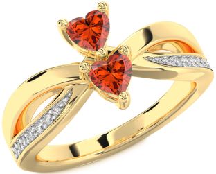 Diamond Fire Opal Gold Silver Two Heart Ring