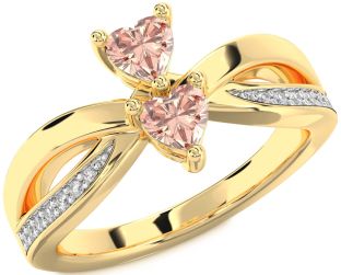Diamond Morganite Gold Silver Two Heart Ring