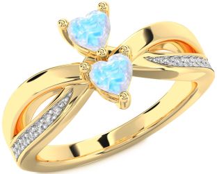 Diamond Moonstone Gold Silver Two Heart Ring