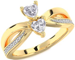 Salt & Pepper Diamond Gold Two Heart Ring