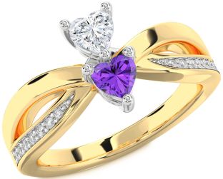 Diamond Gold Silver Two Heart Promise Ring
