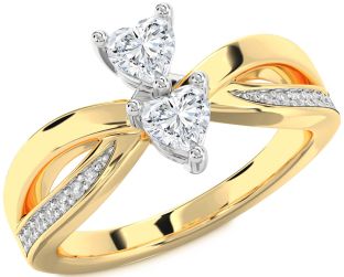 Diamond White Yellow Gold Two Heart Ring