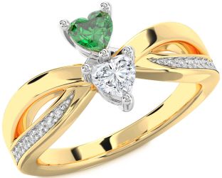 Diamond Gold Silver Two Heart Promise Ring