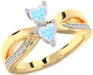 Diamond Moonstone Gold Silver Two Heart Ring