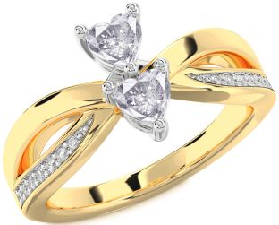 Salt & Pepper Diamond Gold Silver Two Heart Ring