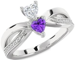 Diamond Silver Two Heart Promise Ring