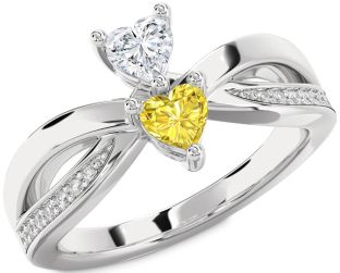 Diamond Silver Two Heart Promise Ring