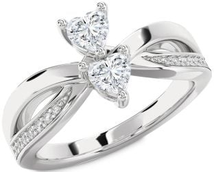 Diamond Silver Two Heart Ring