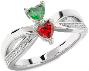 Diamond Silver Two Heart Promise Ring
