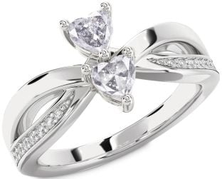 Salt & Pepper Diamond Silver Two Heart Ring