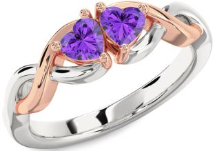 Emerald Platinum & Rose Gold Infinity Two Heart Birthstone Ring