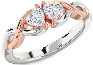 Diamond Silver & 10K Rose Gold Infinity Two Heart Ring