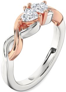 Diamond Silver & 10K Rose Gold Infinity Two Heart Ring