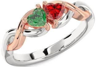 Rose Gold Silver Infinity Two Heart Promise Ring