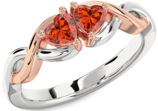 Emerald Platinum & Rose Gold Infinity Two Heart Birthstone Ring