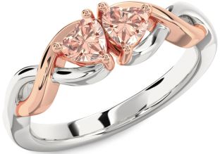 Emerald Platinum & Rose Gold Infinity Two Heart Birthstone Ring