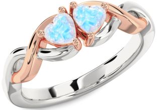 Emerald Platinum & Rose Gold Infinity Two Heart Birthstone Ring