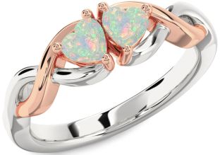 Emerald Platinum & Rose Gold Infinity Two Heart Birthstone Ring