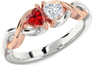 Emerald Platinum & Rose Gold Infinity Two Heart Birthstone Ring