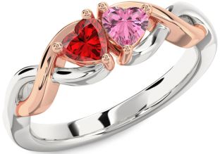 Emerald Platinum & Rose Gold Infinity Two Heart Birthstone Ring