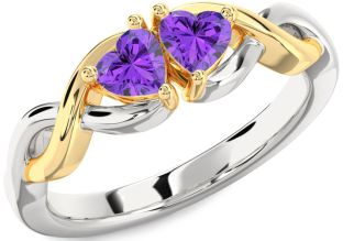 Emerald Platinum & Yellow Gold Infinity Two Heart Birthstone Ring