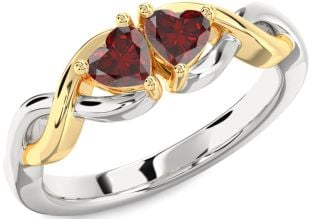 Emerald Platinum & Yellow Gold Infinity Two Heart Birthstone Ring