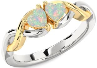 Emerald Platinum & Yellow Gold Infinity Two Heart Birthstone Ring