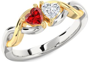 Emerald Platinum & Yellow Gold Infinity Two Heart Birthstone Ring