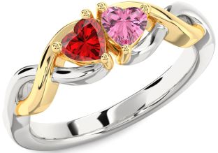 Emerald Platinum & Yellow Gold Infinity Two Heart Birthstone Ring