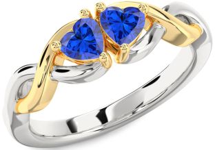 Emerald Platinum & Yellow Gold Infinity Two Heart Birthstone Ring