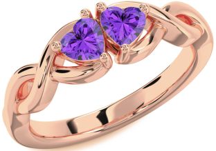 Emerald Rose Gold Infinity Two Heart Birthstone Ring