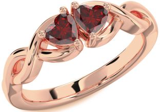 Emerald Rose Gold Infinity Two Heart Birthstone Ring
