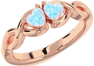 Emerald Rose Gold Infinity Two Heart Birthstone Ring