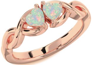 Emerald Rose Gold Infinity Two Heart Birthstone Ring