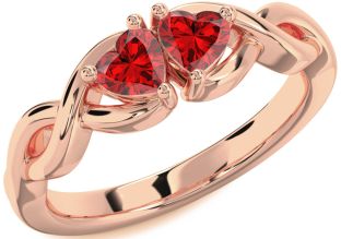 Emerald Rose Gold Infinity Two Heart Birthstone Ring