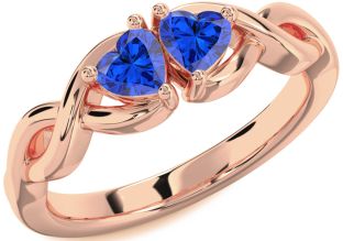 Emerald Rose Gold Infinity Two Heart Birthstone Ring