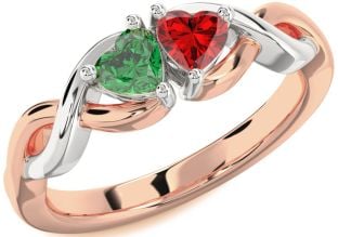 Rose Gold Silver Infinity Two Heart Promise Ring