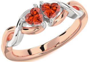 Emerald Platinum & Rose Gold Infinity Two Heart Birthstone Ring