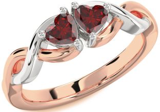 Emerald Platinum & Rose Gold Infinity Two Heart Birthstone Ring