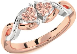 Emerald Platinum & Rose Gold Infinity Two Heart Birthstone Ring