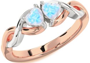 Emerald Platinum & Rose Gold Infinity Two Heart Birthstone Ring