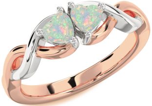 Emerald Platinum & Rose Gold Infinity Two Heart Birthstone Ring