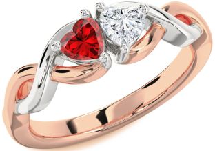 Emerald Platinum & Rose Gold Infinity Two Heart Birthstone Ring