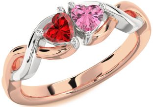 Emerald Platinum & Rose Gold Infinity Two Heart Birthstone Ring