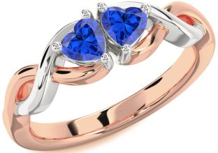 Emerald Platinum & Rose Gold Infinity Two Heart Birthstone Ring