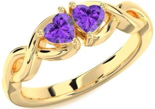 Emerald Gold Infinity Two Heart Birthstone Ring