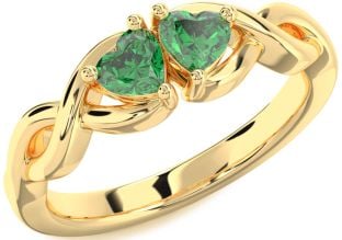 Emerald Gold Infinity Two Heart Birthstone Ring
