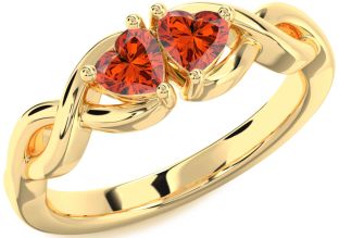 Emerald Gold Infinity Two Heart Birthstone Ring