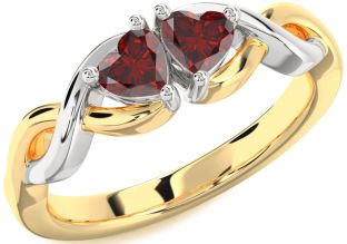 Emerald Platinum & Yellow Gold Infinity Two Heart Birthstone Ring